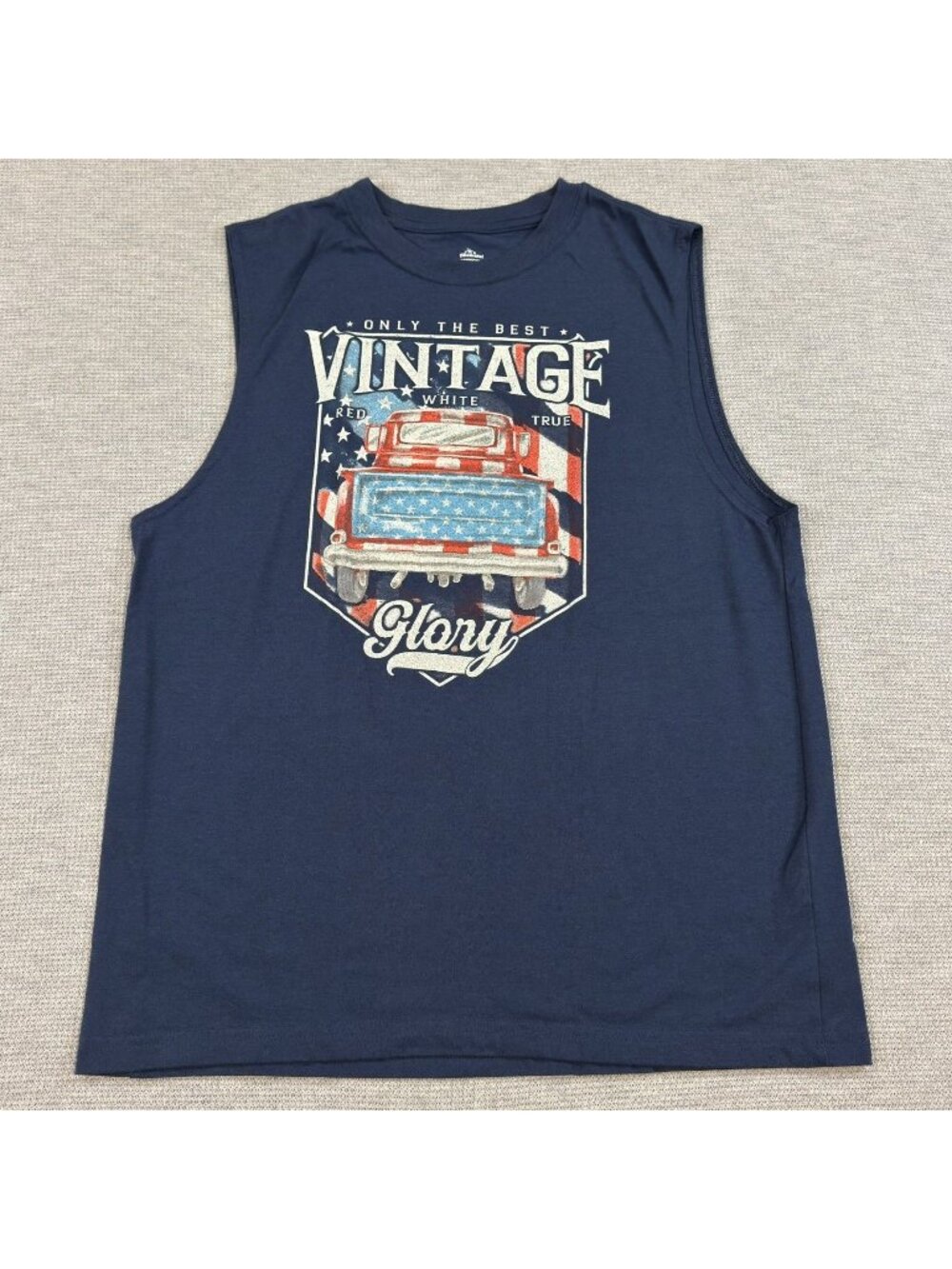 Way To Celebrate Vintage Glory Tank Top Mens M Sleeveless Navy Patriotic Truck
